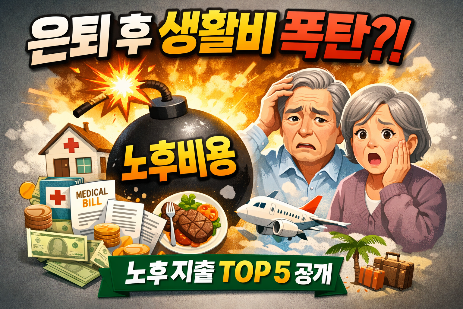 은퇴 후 생활비 폭탄으로 노후 비용이 많아진 중년부부의 한숨 섞인 모습