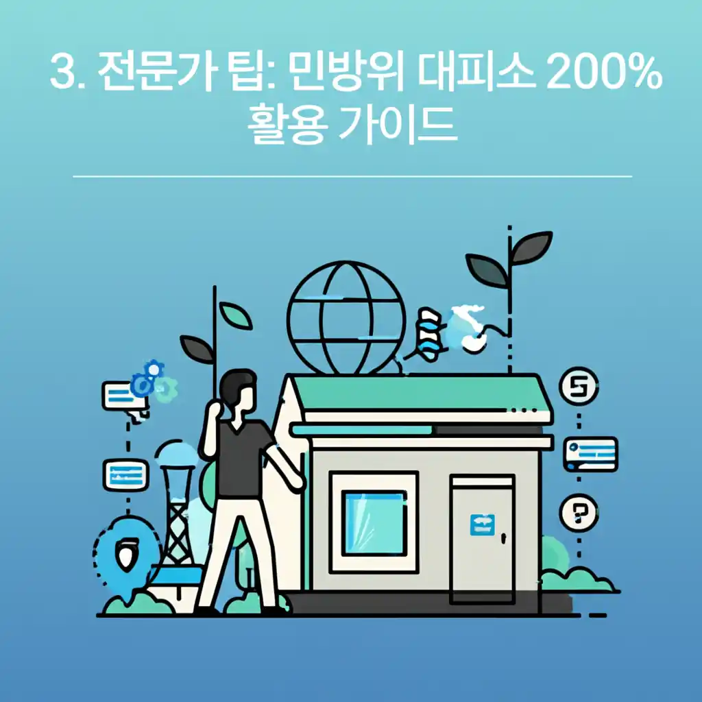 민방위 대피소 사이트를 활용하여 대피소를 효율적으로 찾는 전문가 팁을 설명하는 이미지