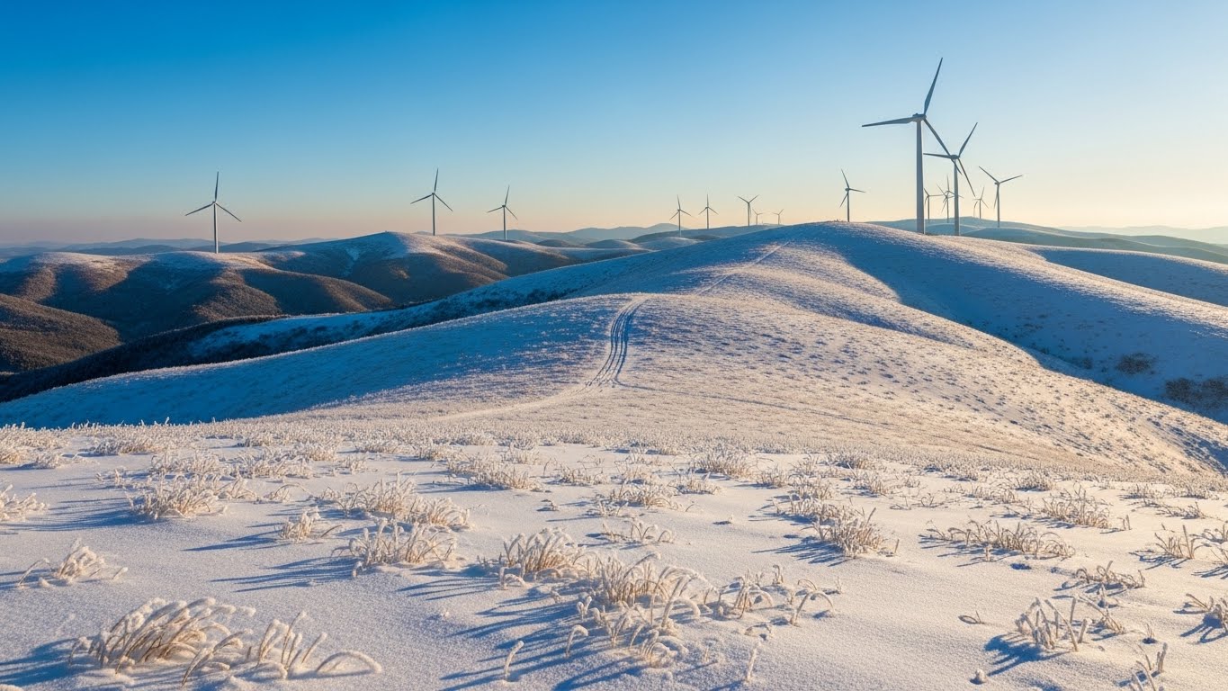 [썸네일 이미지 #1: 눈 덮인 광활한 대관령 목장과 푸른 하늘이 대비되는 풍경]