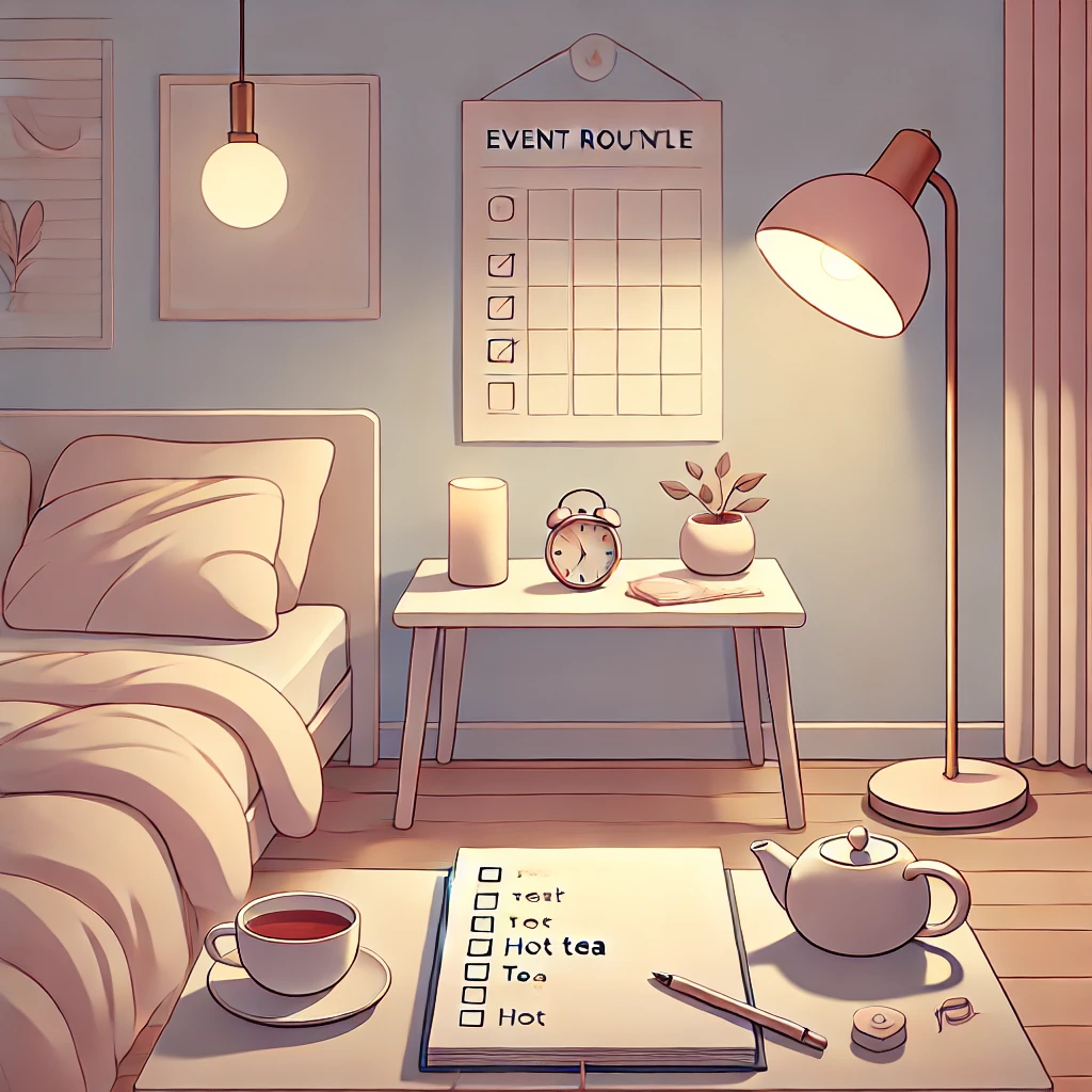 An illustration showing a minimalist evening routine