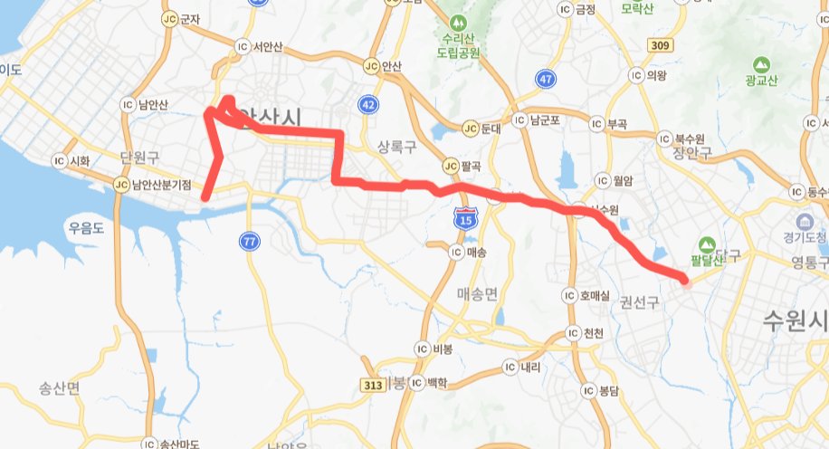 수원-안산-7070번-버스-노선-지도