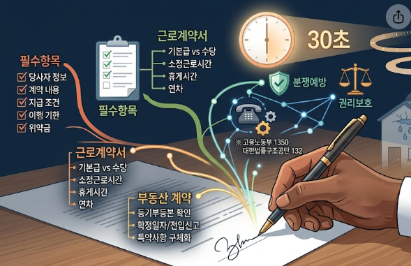 계약서 서명 전 필수 확인 항목과 주의 사항을 담은 모습