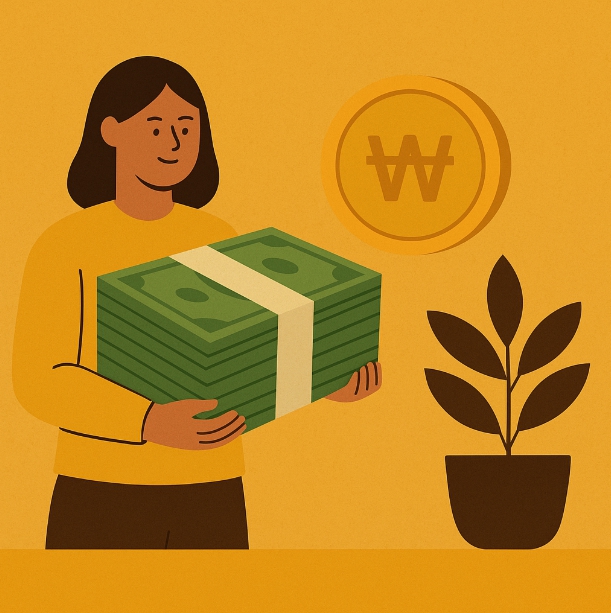 SKT 유심 무상 교체 후 보상을 받는 고객을 상징하는 일러스트. 유심 무료 교체를 놓친 기존 유심 교체 고객에게도 환급 제공되는 장면 설명