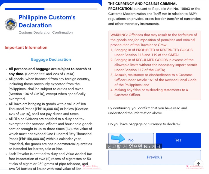 필리핀 입국 이트래블 작성방법