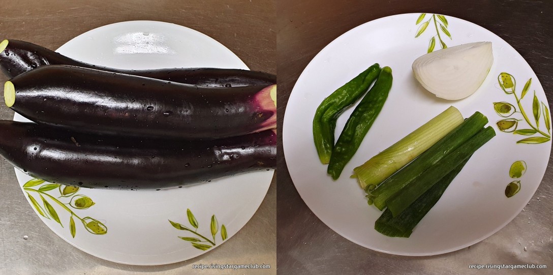 가지 무침 재료(가지, 파, 양파, 고추)