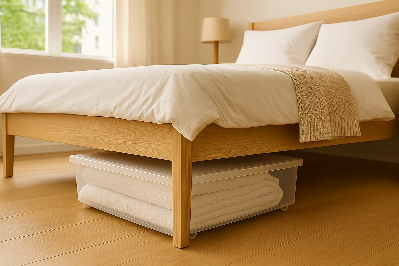 침대 밑 수납박스로 계절 이불 정리