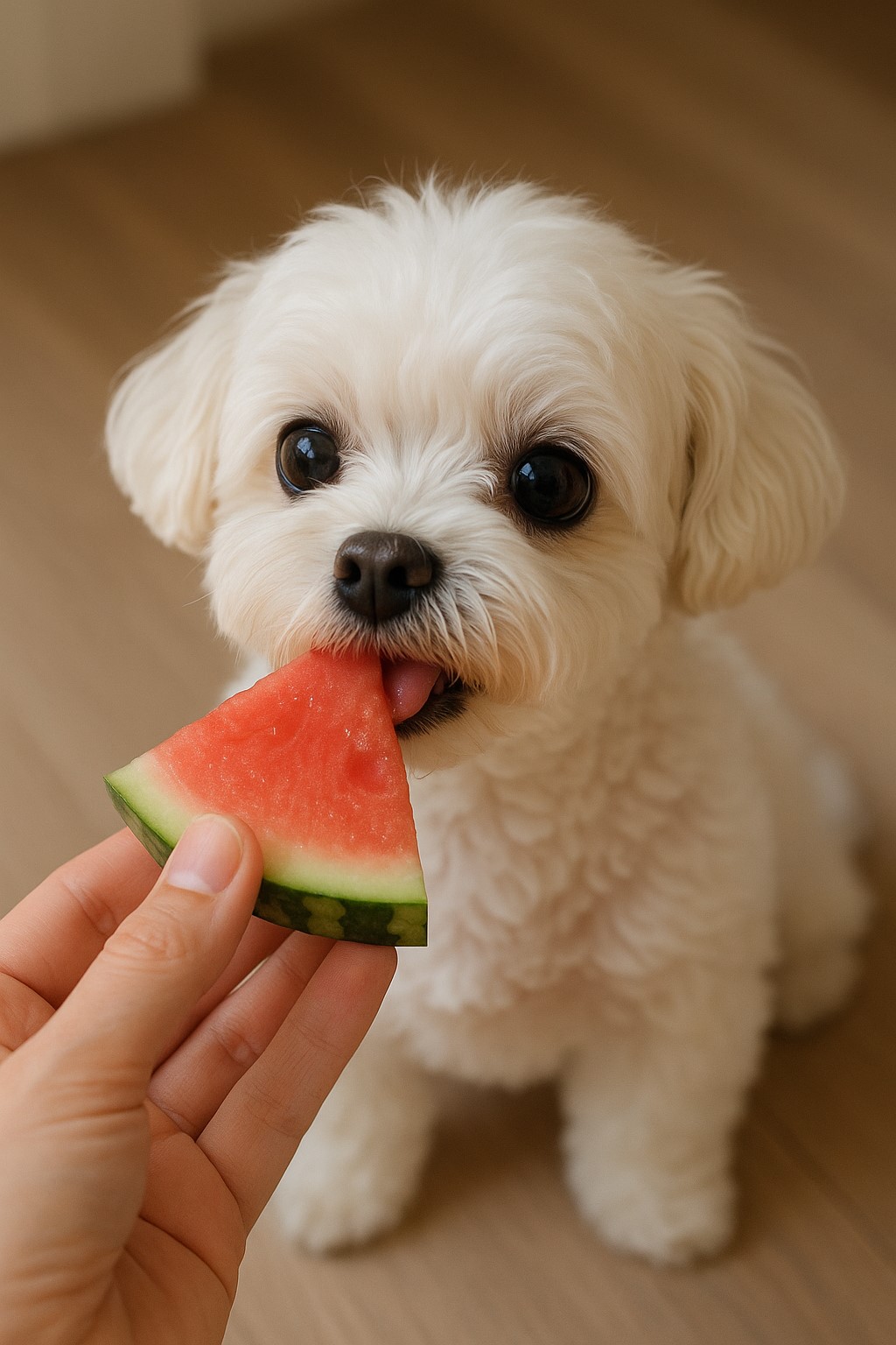 씨없는 수박 먹는 말티즈