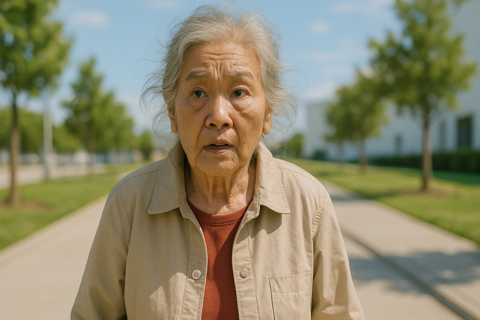 길거리를 배회하는 여성 노인의 모습