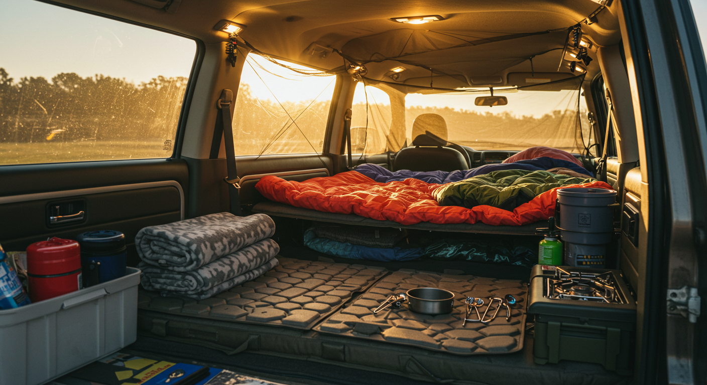 차박에 최적화된 장비를 세팅한 SUV