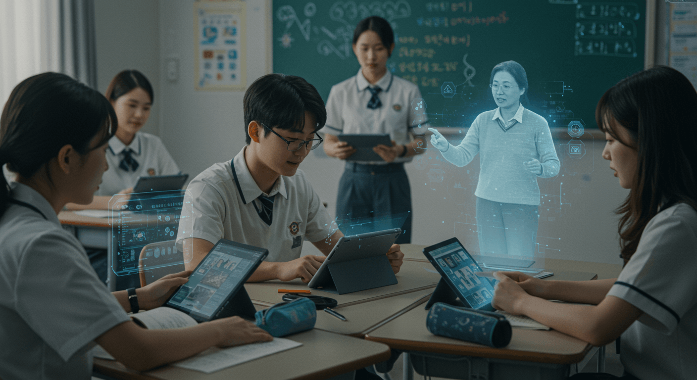 AI 기반 교육 도구를 활용해 공부하는 한국 학생들 모습 2