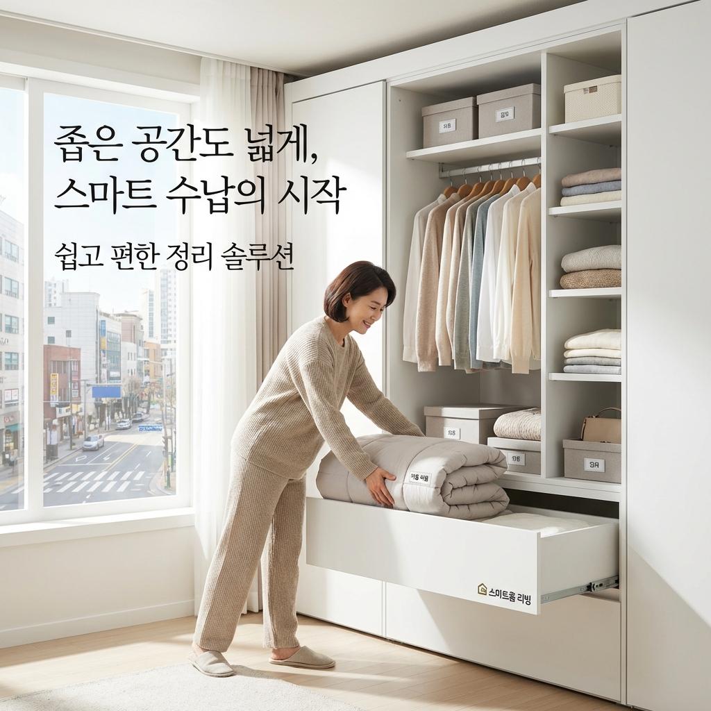 무거운 겨울 이불 수납 시스템 옷장 구성