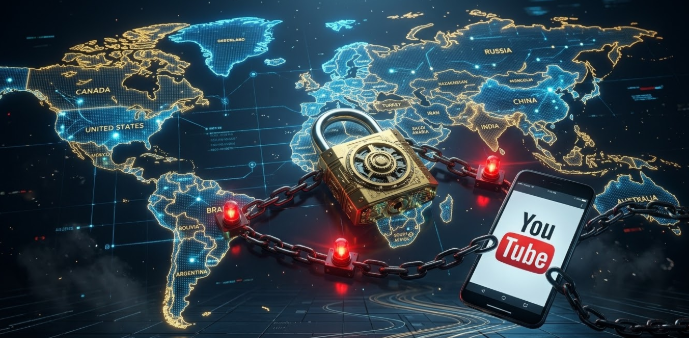 세계 지도 위에서 차단되는 디지털 망명과 OTT 구독 권한의 시각화