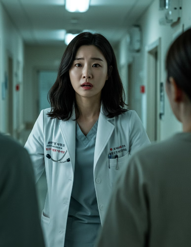 맹장염에 대해 논란 표정으로 환자에게 설명하는 의사 모습