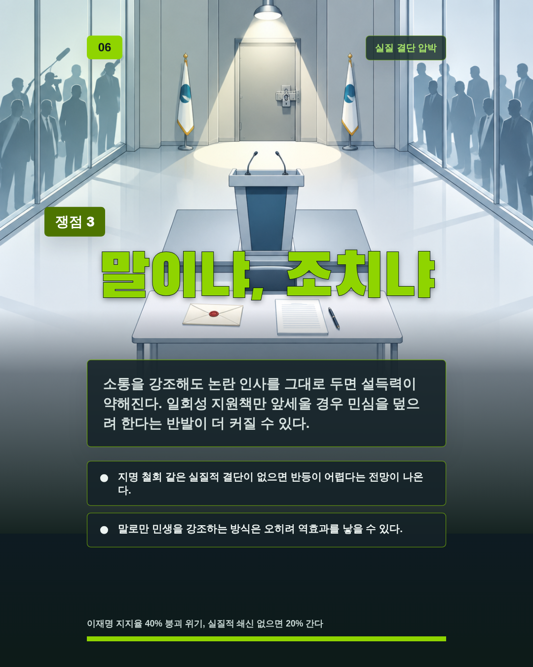 말이냐, 조치냐
