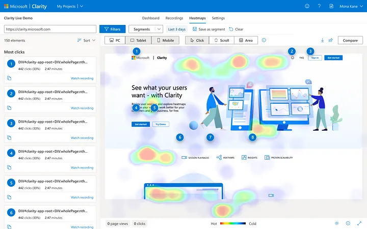 Microsoft Clarity Heatmap분석