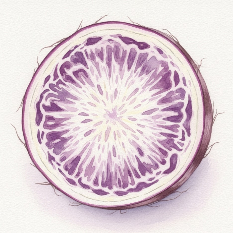 진한 보랏빛 속살을 드러낸 우베 단면