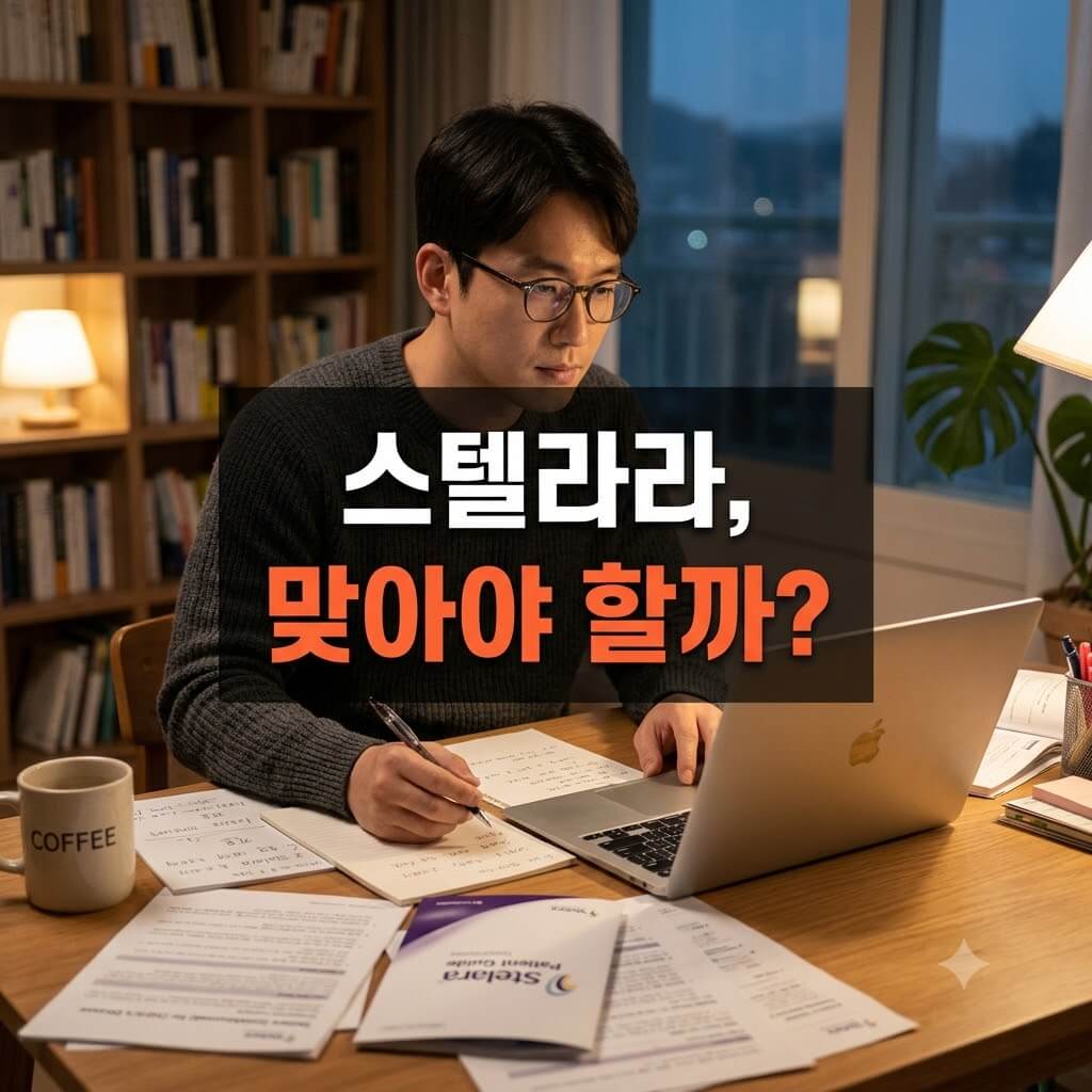 스텔라라제에 대한 자료를 찾고 있는 중년의 남성