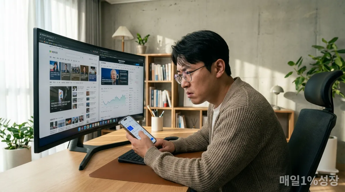 AI 시대에 비판적 사고로 정보를 분석하는 한국 남성