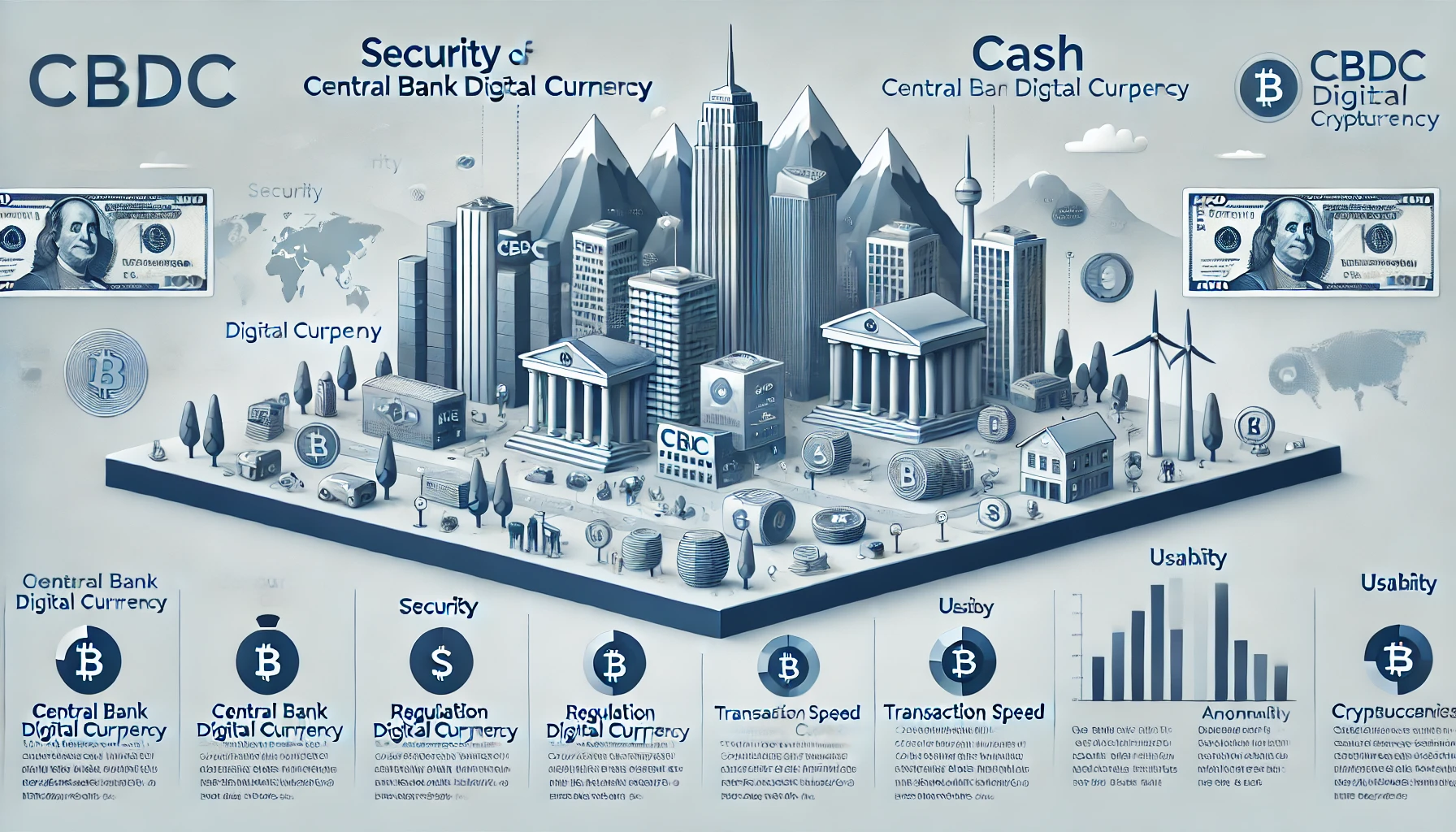 CBDC와 현금, 가상화폐의 특징 비교 분석표