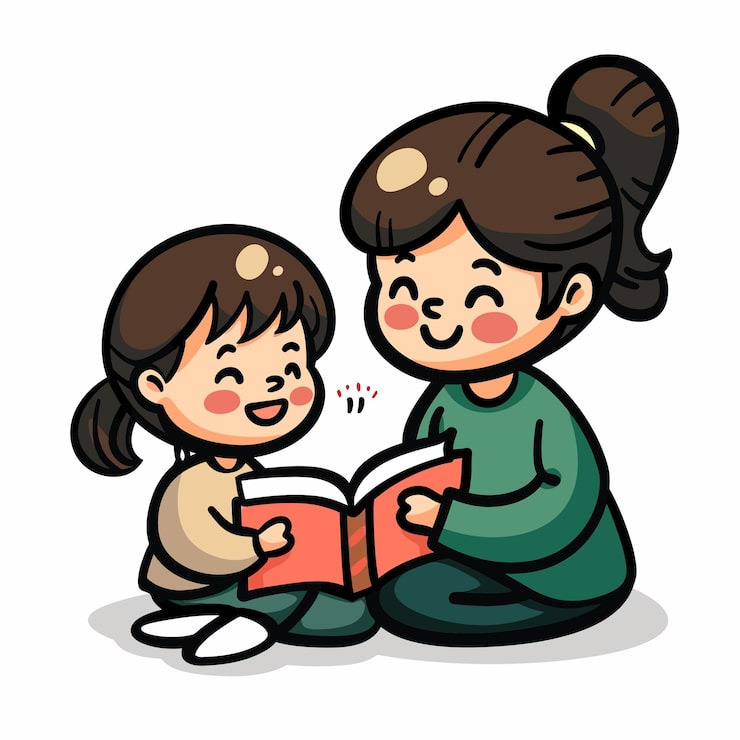 엄마와 즐겁게 책을 읽고 있는 아이모습