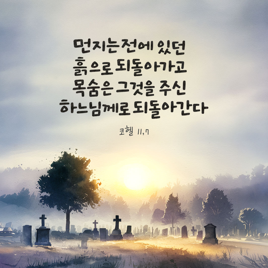 먼지는 전에 있던 흙으로 되돌아가고 목숨은 그것을 주신 하느님께로 되돌아간다. (코헬 11,7)