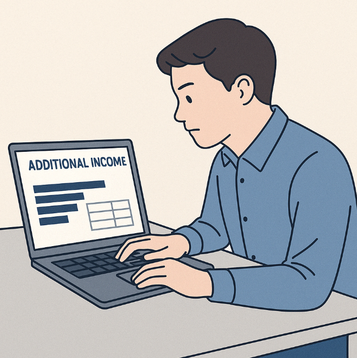 근로소득 외에 발생한 추가 소득 내역을 컴퓨터로 조회하는 장면