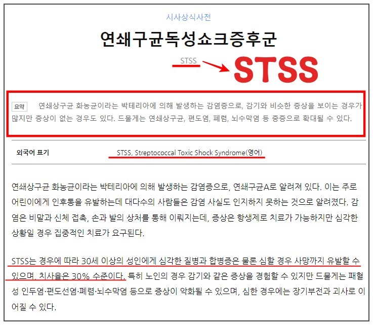 연쇄구균성쇼크증후군(STSS)-시사상식사전