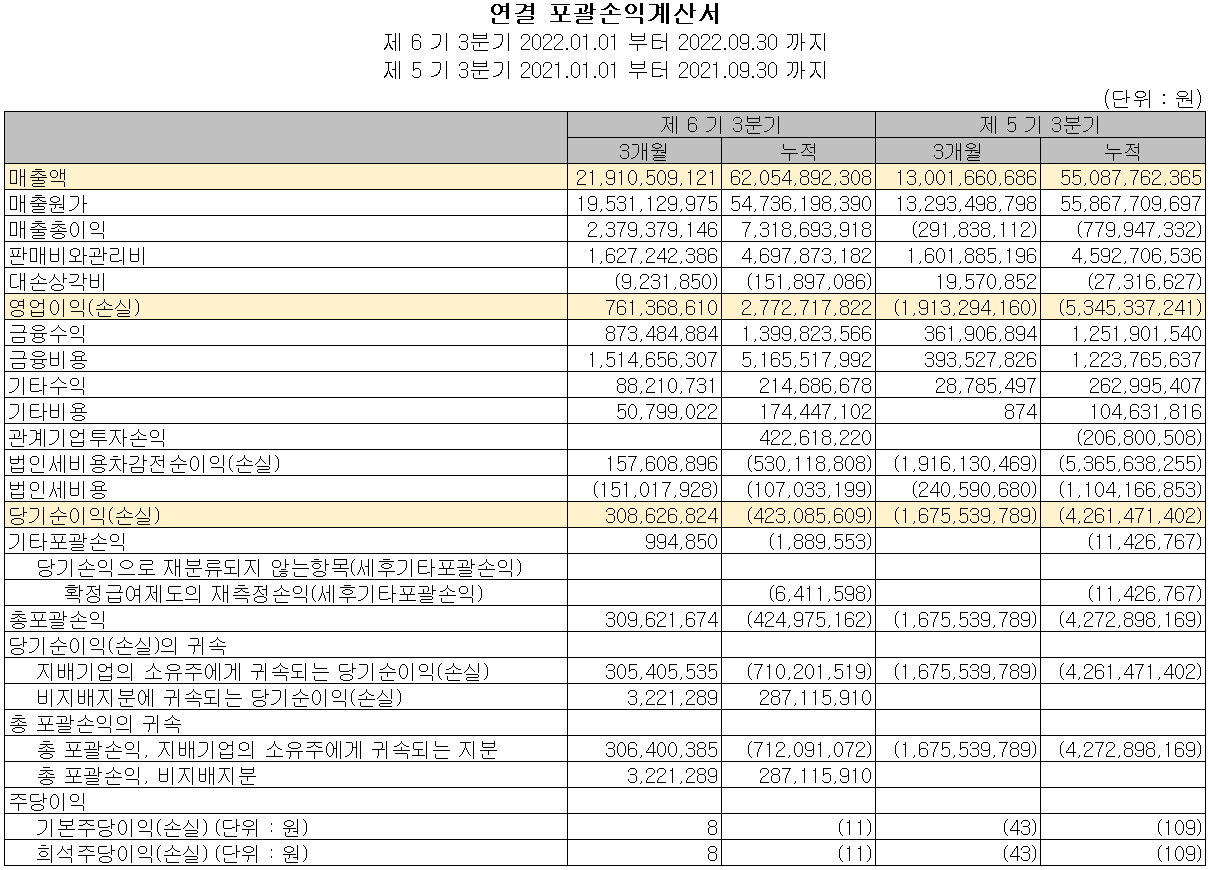 나인테크 - 손익계산서