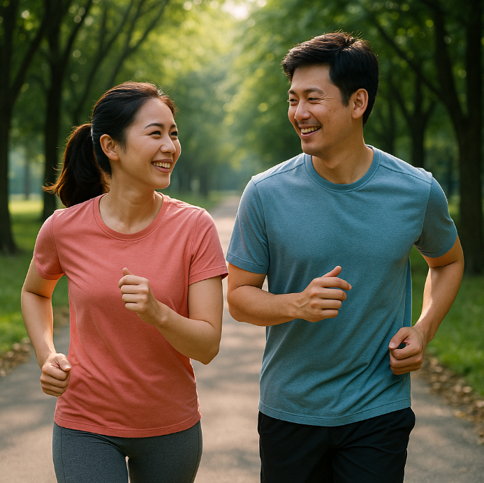 런닝을 뛰고있는 중년부부 사진