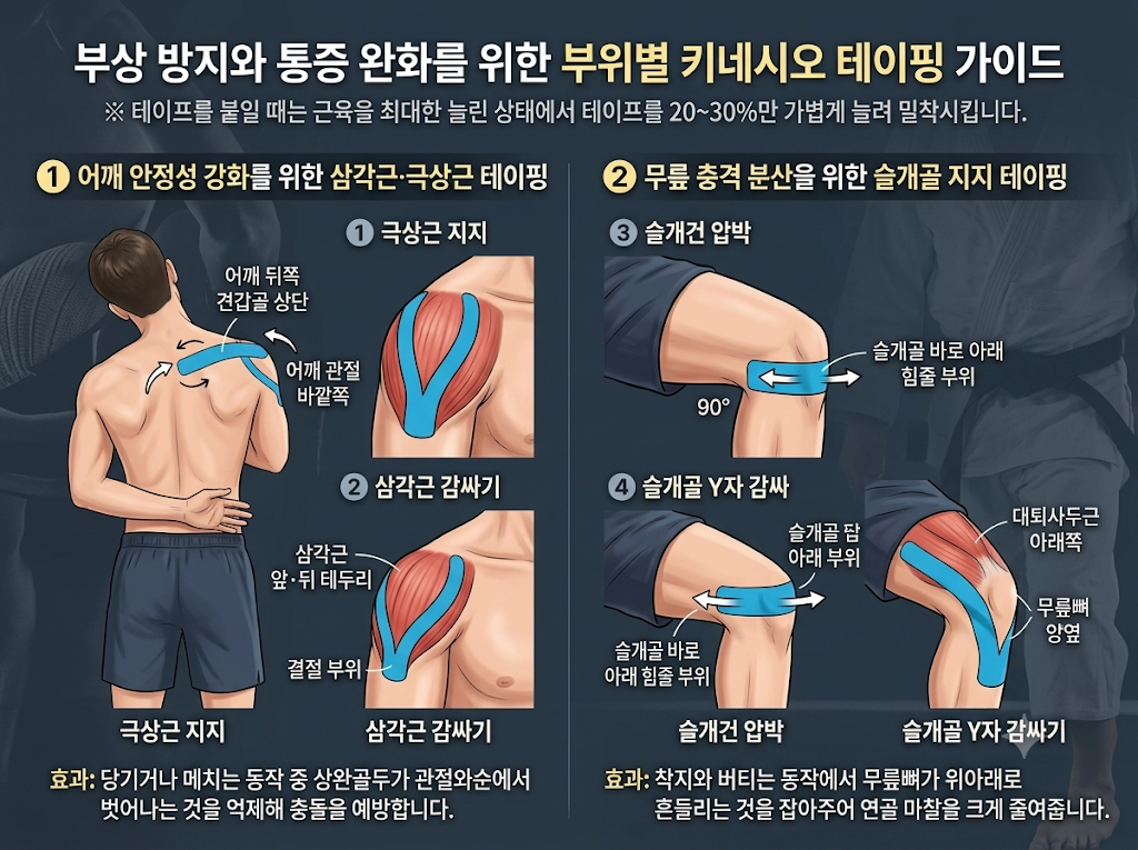 어깨 삼각근·극상근 및 무릎 슬개골 등 부상 방지를 위한 단계별 키네시오 테이핑 방법 가이드