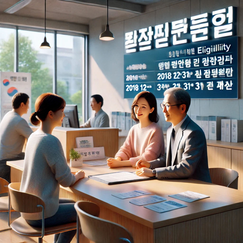 가족이 주민센터에서 친절한 직원과 상담하며 발급 조건을 확인하는 모습이 묘사되었습니다.