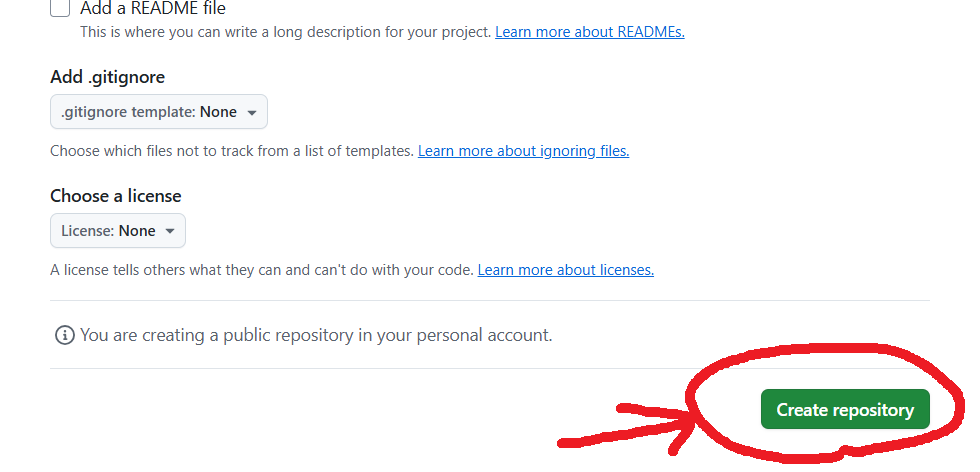 Create a new repository 화면 일부