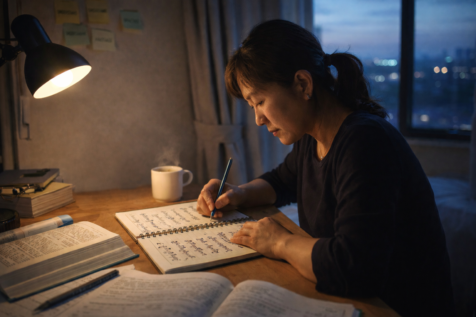 새벽에 혼자 영어 공부하는 성인 학습자