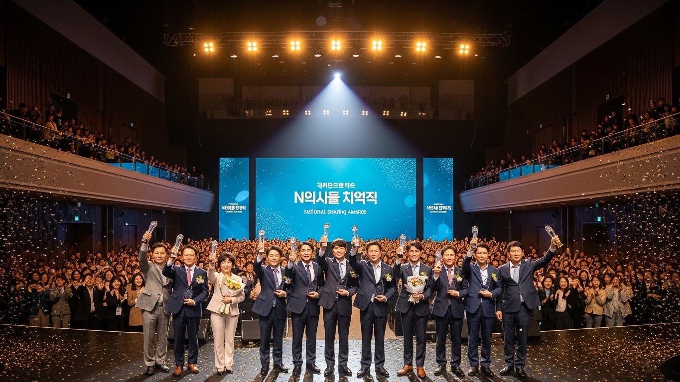 대한민국 나눔국민대상 시상식에서 수상자들이 환하게 웃고 있는 모습