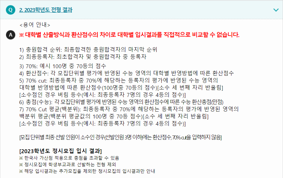 2023학년도 조선대학교 수능위주전형 전형 결과