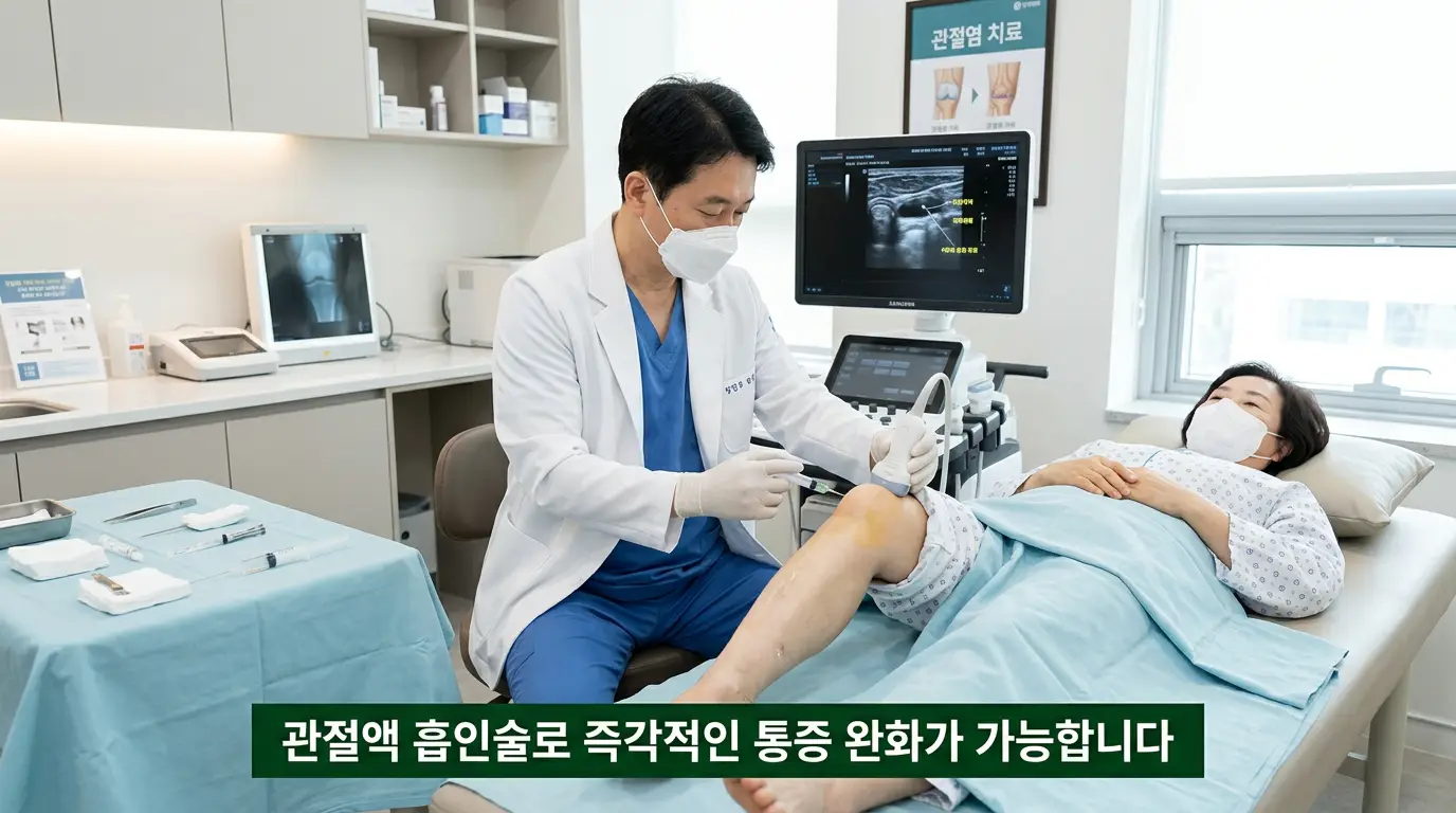 무릎에 물이 차는 치료 주사기 흡인 주사 물리치료 수술