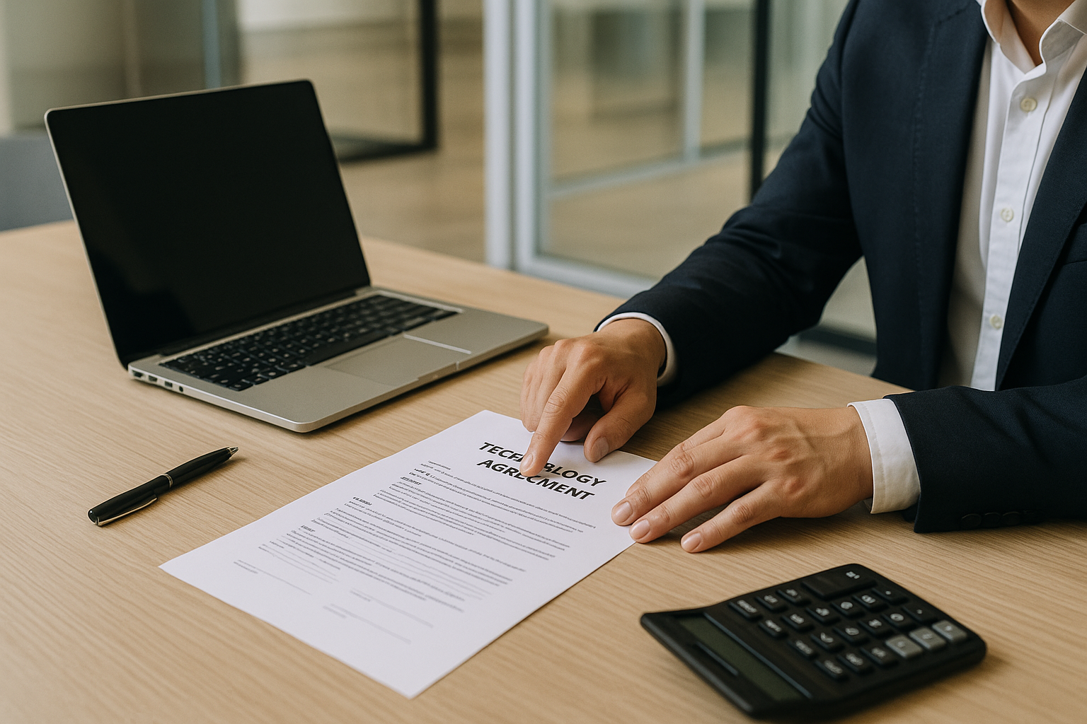 기술거래 계약서 검토 중인 책임자
