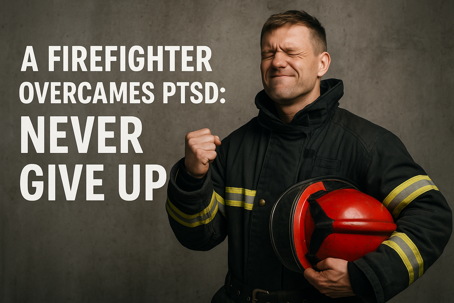 PTSD를-이긴-소방관이-헬멧을-든-채-강한-의지를-보이며-주먹을-쥔-장면