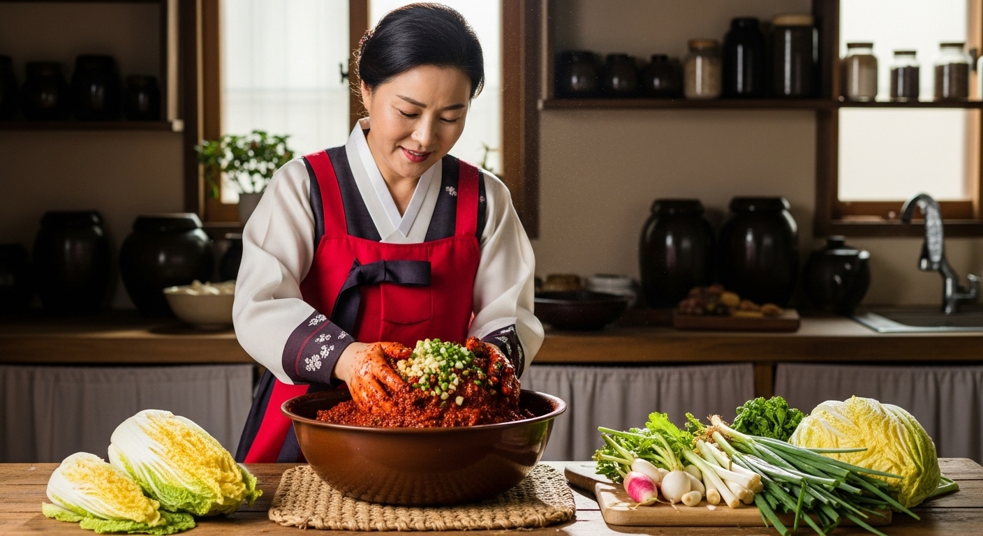 절여진배추로 김장담기