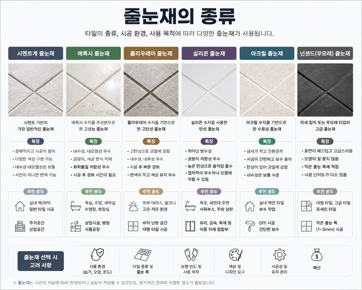 줄눈재의 종류