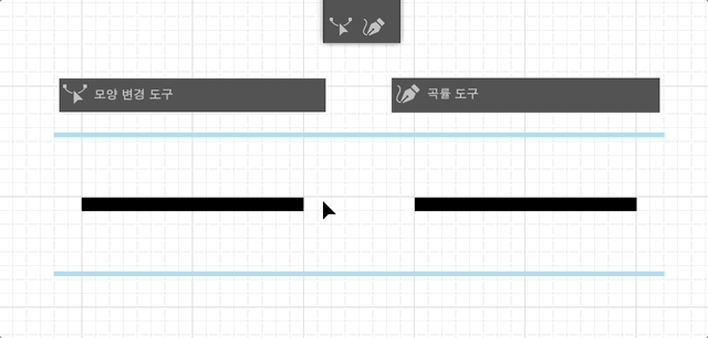 모양 변경 도구와 곡률도구를 사용하여 곡선 만들기