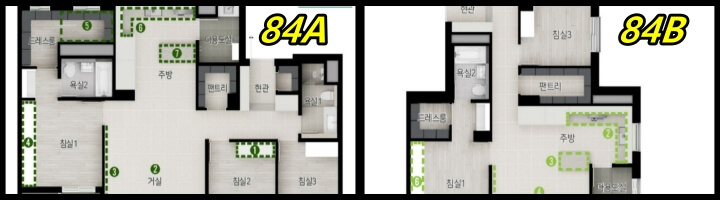 동탄 어울림 파밀리에 84타입(34평형) 평면도