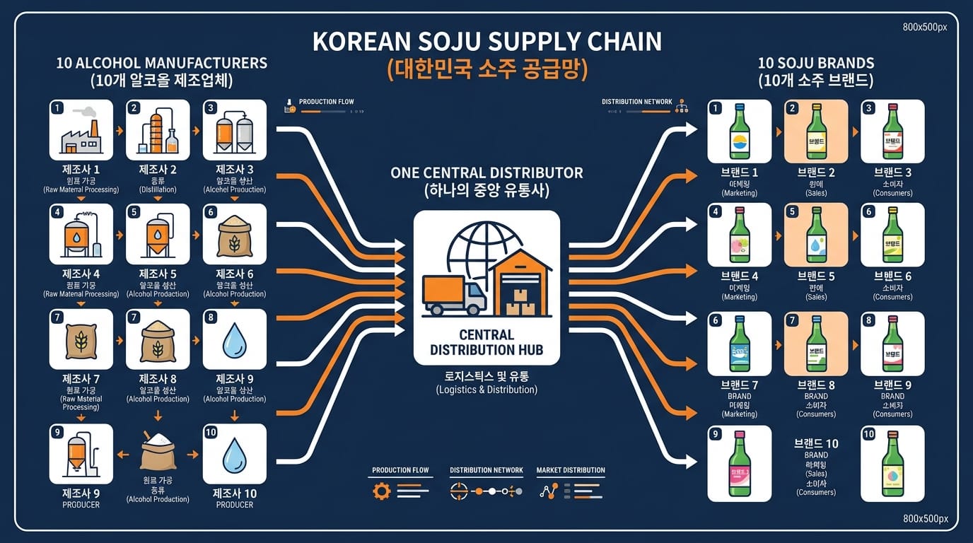 국내 희석식 소주의 주정 유통 구조 개념도