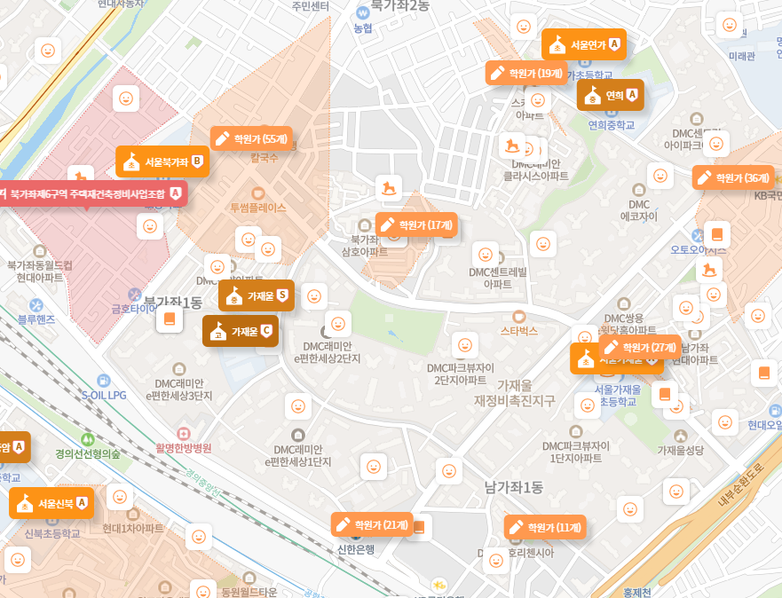 가재울지역 학교 분포