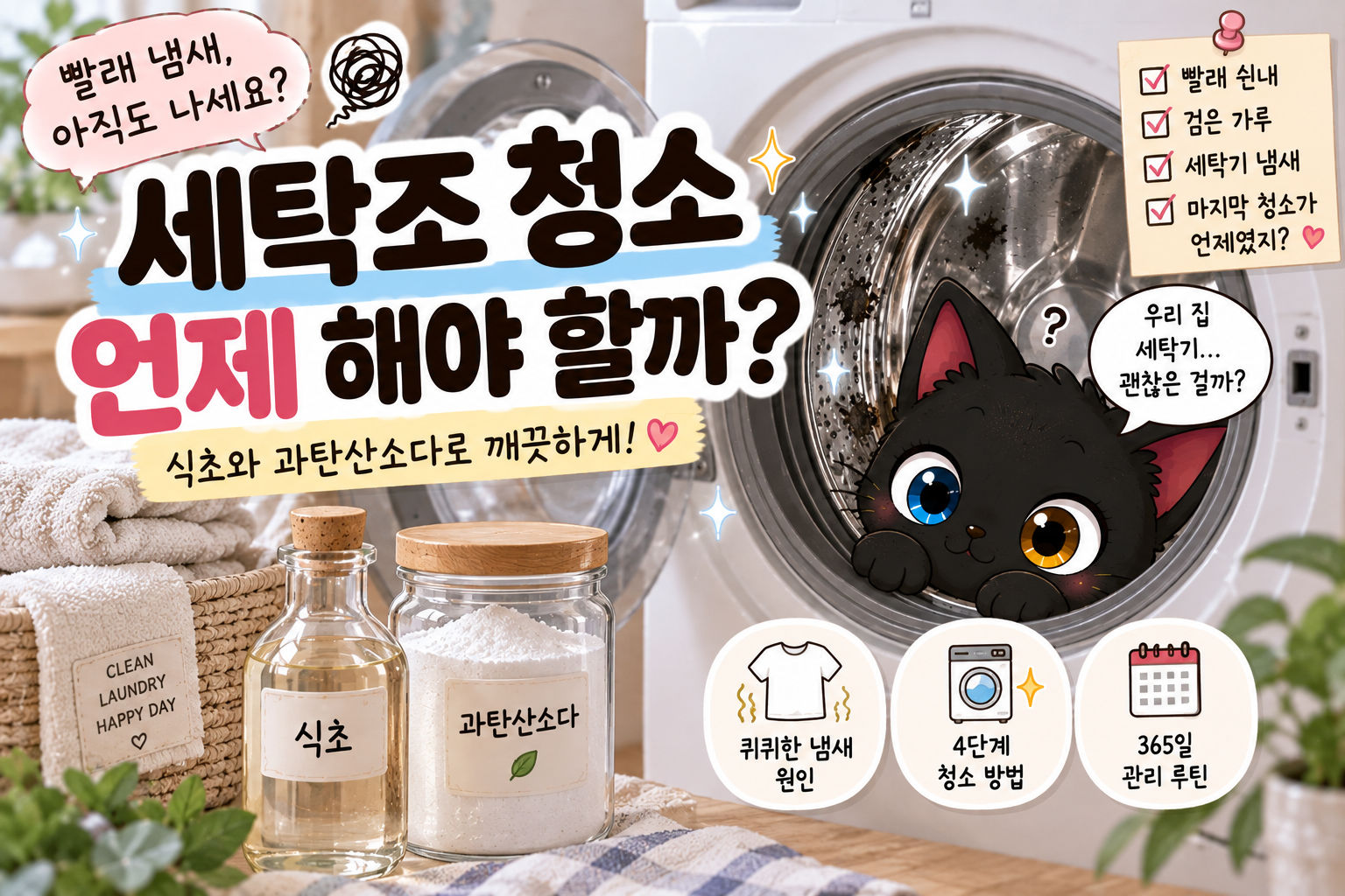 세탁조 청소 언제 해야 할까? 빨래 냄새 잡는 세탁기 관리법과 과탄산소다&middot;식초 사용 주의사항