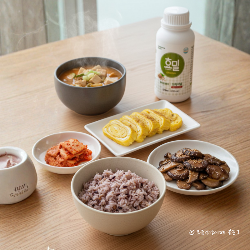 겨울면역식, 발효식단, 건강아침식사, 김치유산균, 버섯베타글루칸, 효밀, 효밀식단, 효밀식사