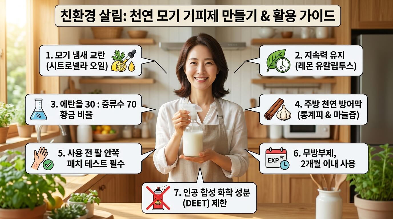 천연 모기 기피제 만들기 & 활용 가이드 인포그래픽