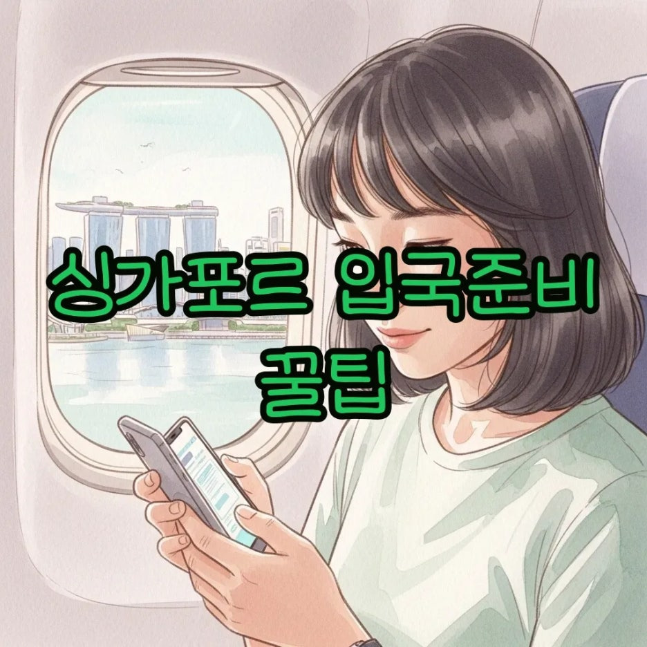 비행기에서 스마트폰으로 싱가포르 입국 서류 준비하는 모습