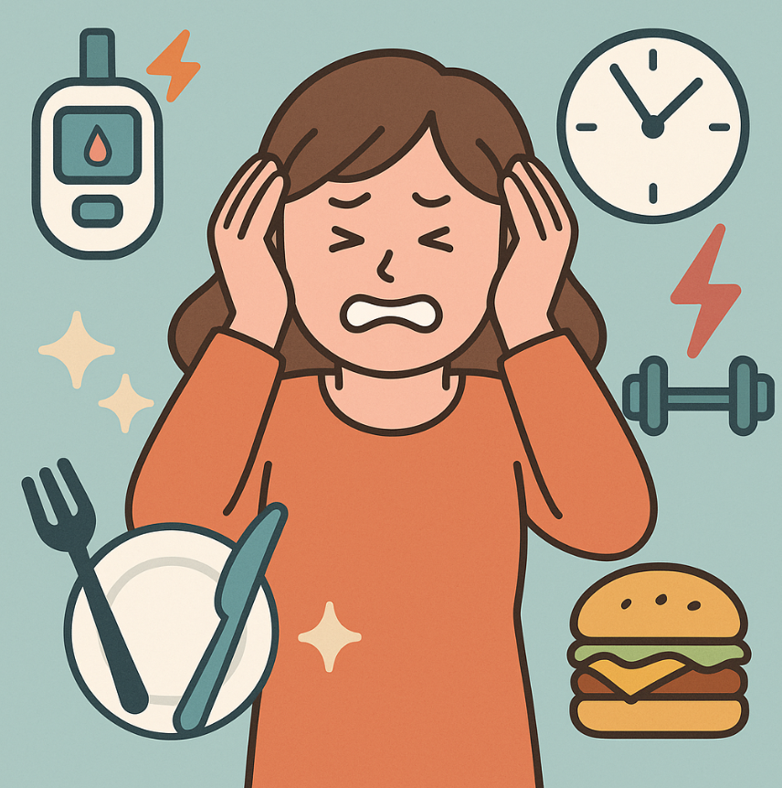 단식 중 휴식, 수분 섭취, 건강한 루틴을 표현한 일러스트