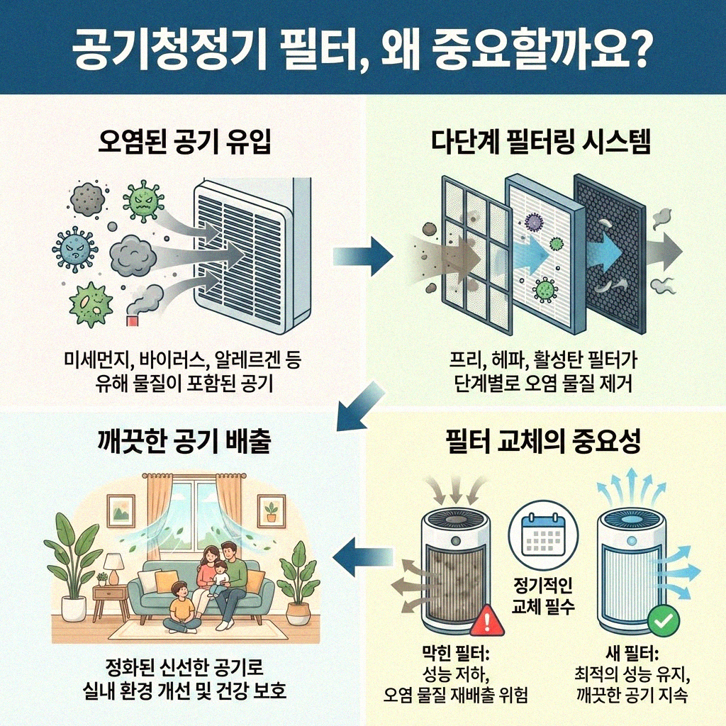 우리 집 공기를 책임지는 거실 공기청정기 필터 교체 시기, 언제쯤이 좋을까요?